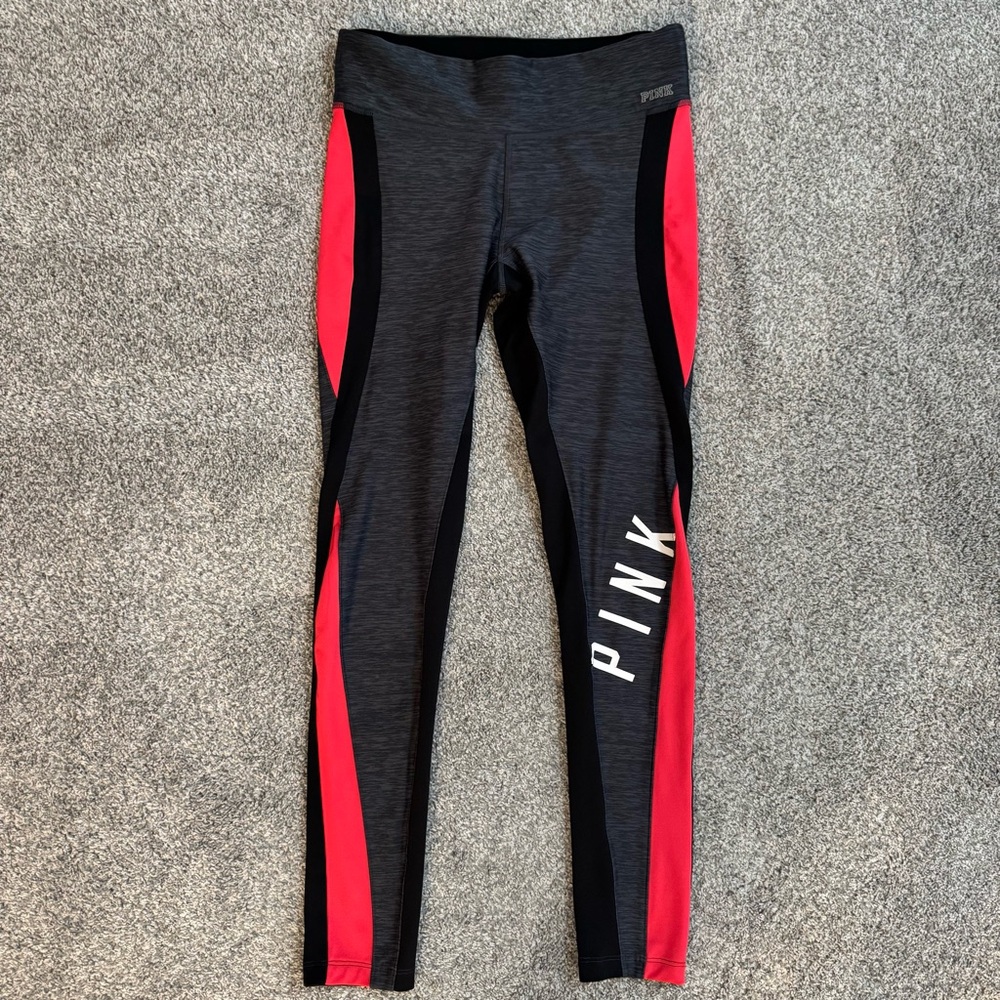 Victoria's Secret PINK Ultimate Women's Size S Logo Gray/Black/Pink Leggings